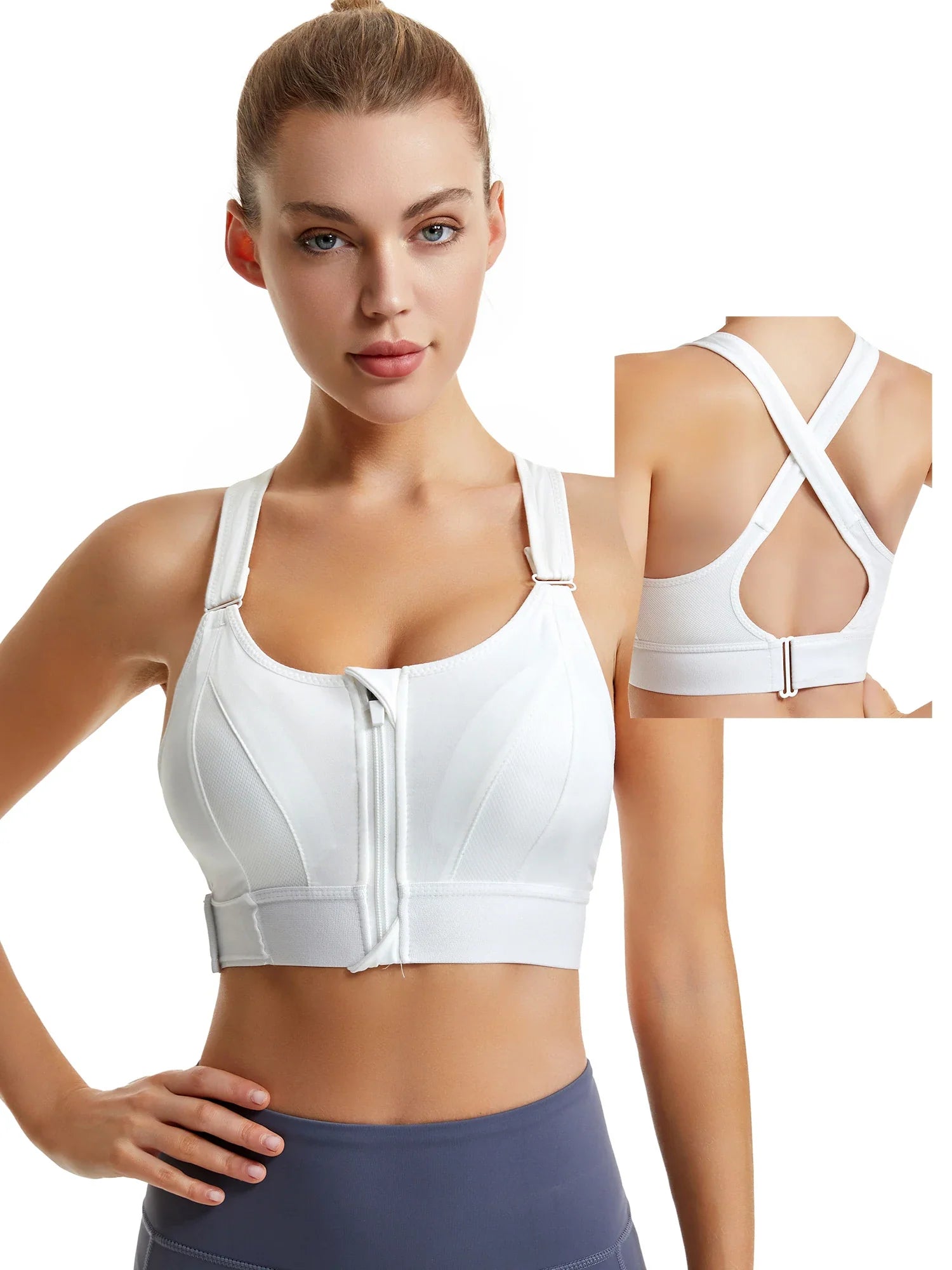 Product Image for Fudus | Reißverschluss Sport Bh Mit Verstellbaren Trägern Für Frauen, Weiß / XS