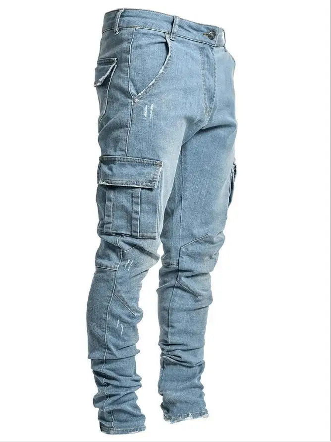 Product Image for Fudus | Herren Cargojeans Aus Gewaschenem Denim Mit Mehreren Taschen, Hellblau / XL