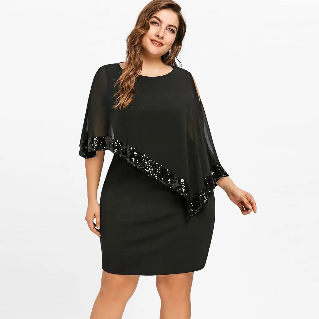 Product Image for Fudus | Elegantes Paillettenkleid in Übergröße Mit Netzüberzug, Schwarz / S