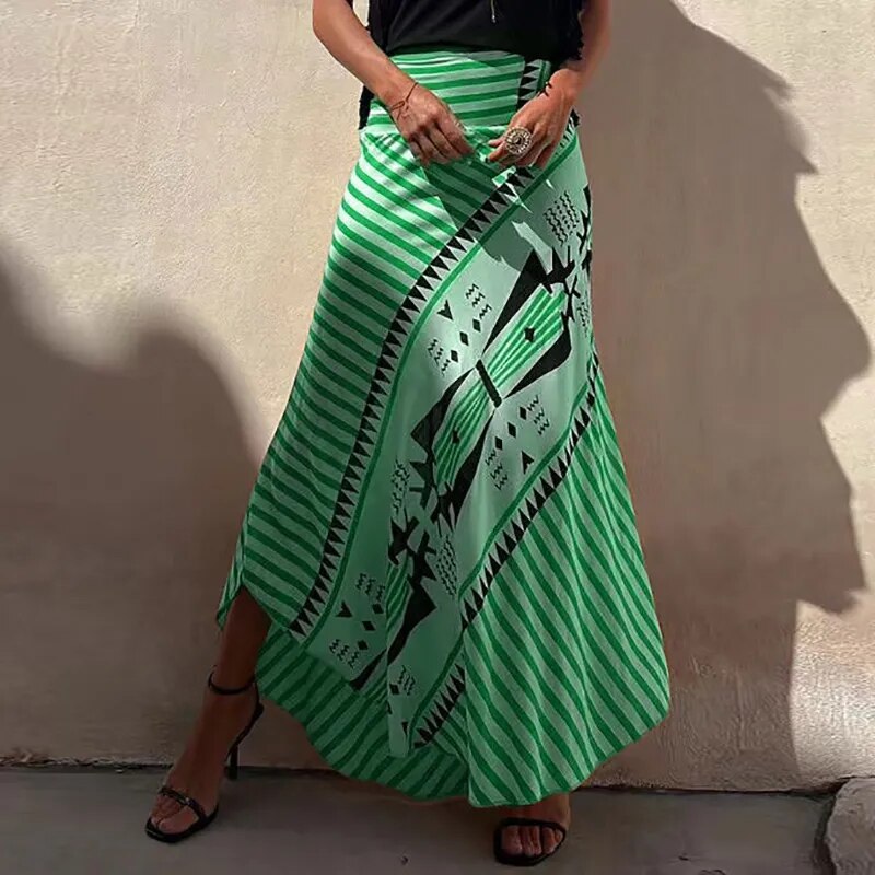 Product Image for Fudus | Retro Print Boho Elastyce Taille Rock, 02 Grüner Druck / S