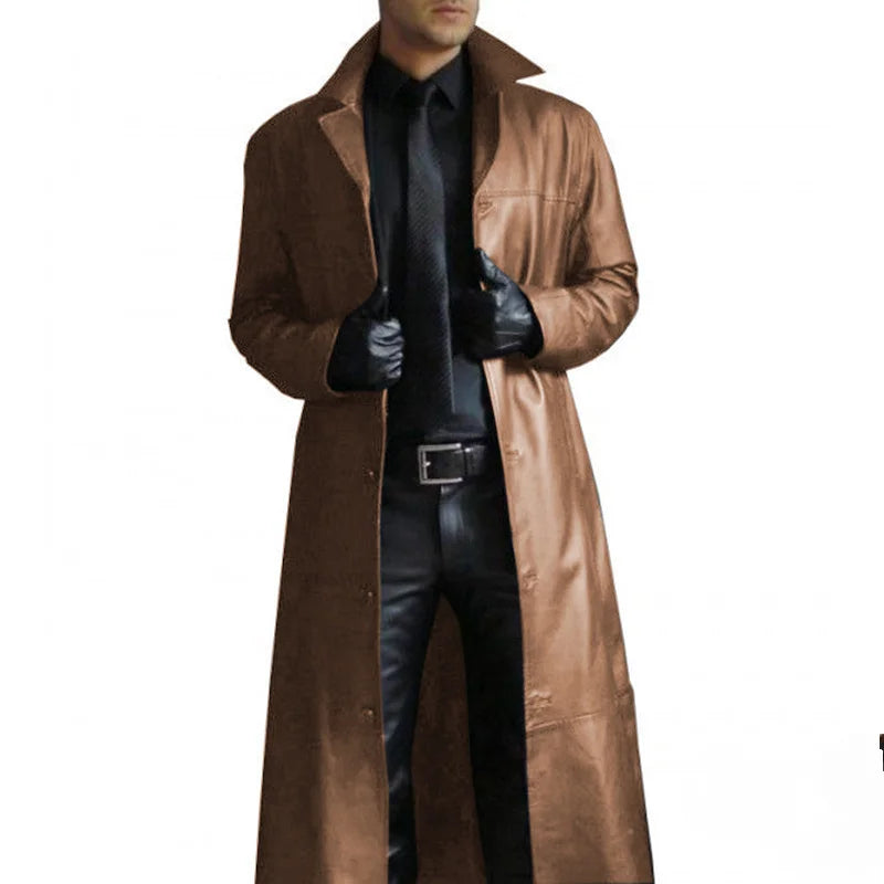 Product Image for Fudus | Lange Lederjacke Für Herren Mit Kragen, Khaki / XL