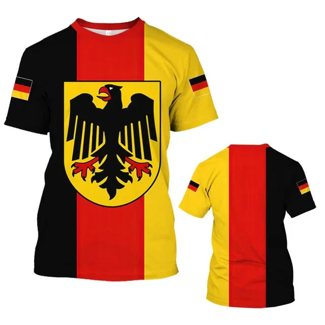 Product Image for Fudus | Herren T-Shirts Deutschland Flagge Muster 3D Druck Deutschland Euro 2024 Fußball-Shirt, Rot Schwarz Gelb Adler / 2XL