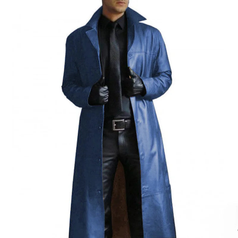 Product Image for Fudus | Lange Lederjacke Für Herren Mit Kragen, Blau / M
