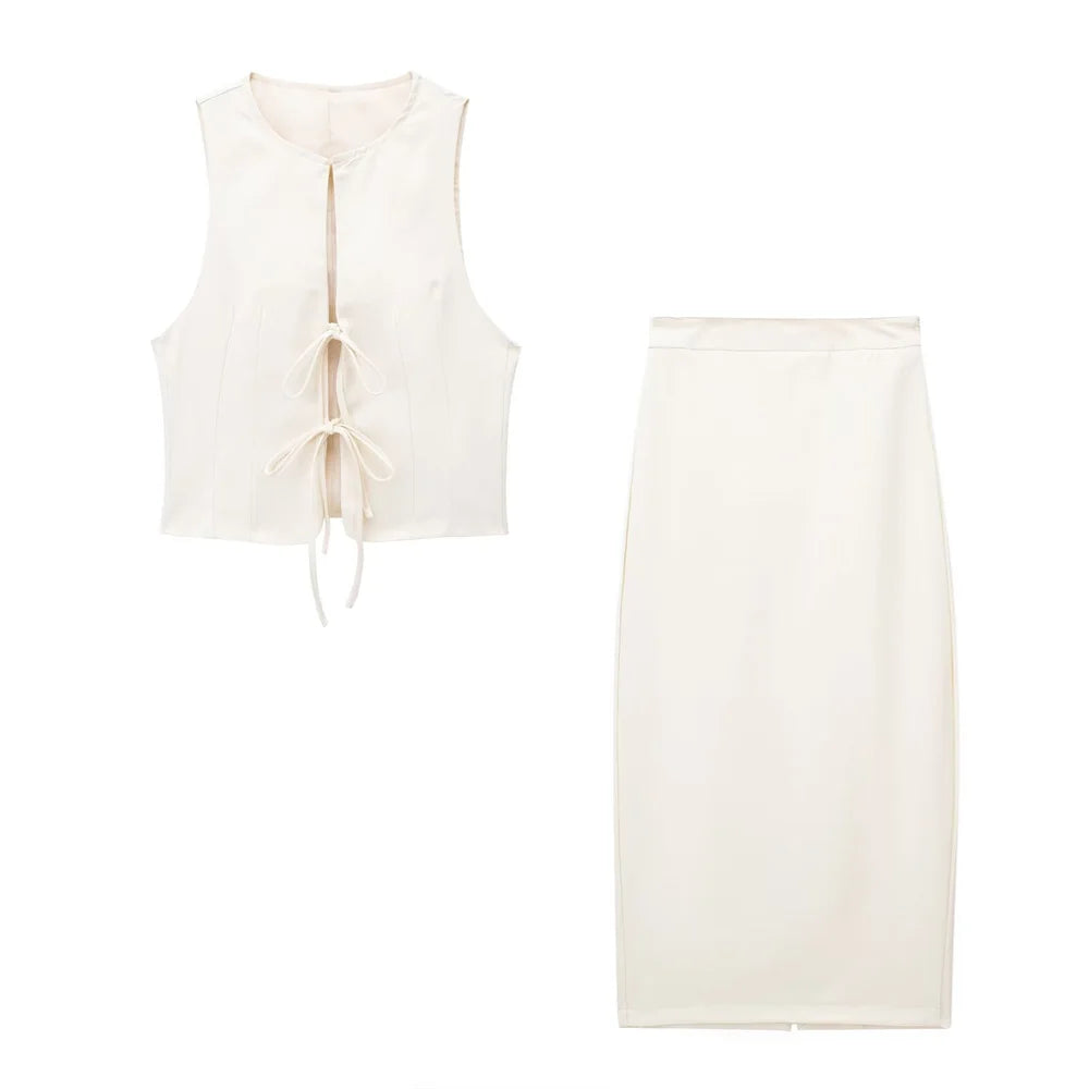 Product Image for Fudus - Mode - Spitze Seidensatin - Kragen Jacke lange Hose Set - Sommer, Off Weiß / M