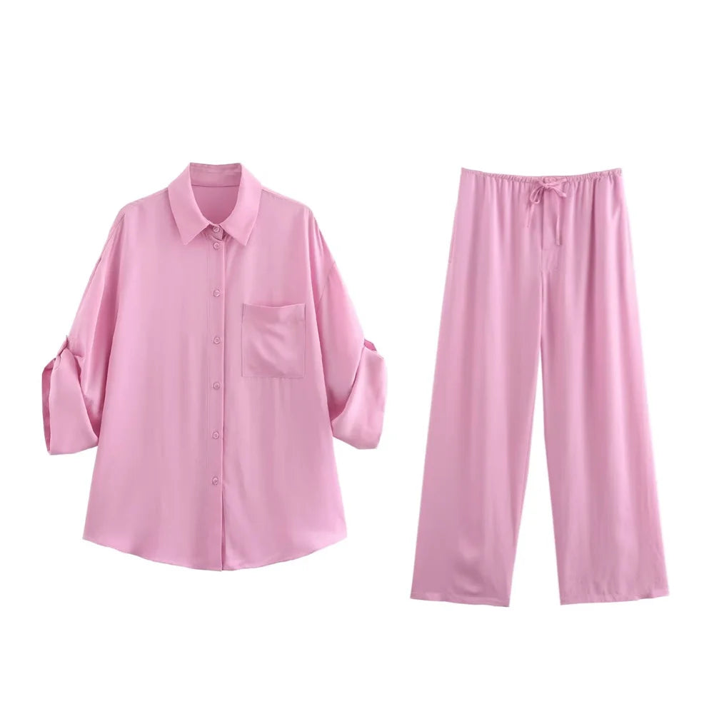 Product Image for Fudus - Outfit-Sets - Polyester - Hemd mit Seidenstruktur - Hose mit hoher Taille - Herbst, Rose / L