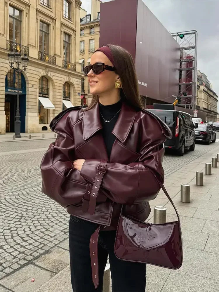 Product Image for Fudus | Kurz Geschnittene und Enge Lederjacke Für Damen, Bordeaux / S