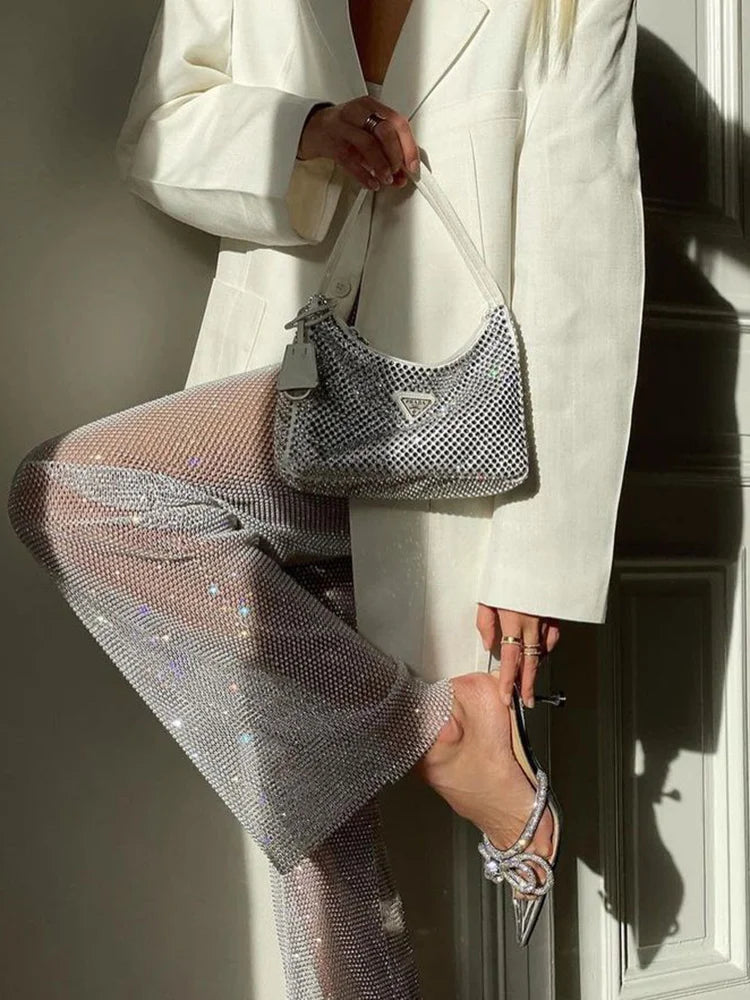 Product Image for Fudus | Sparkling Crystal Diamond Pants, White / L