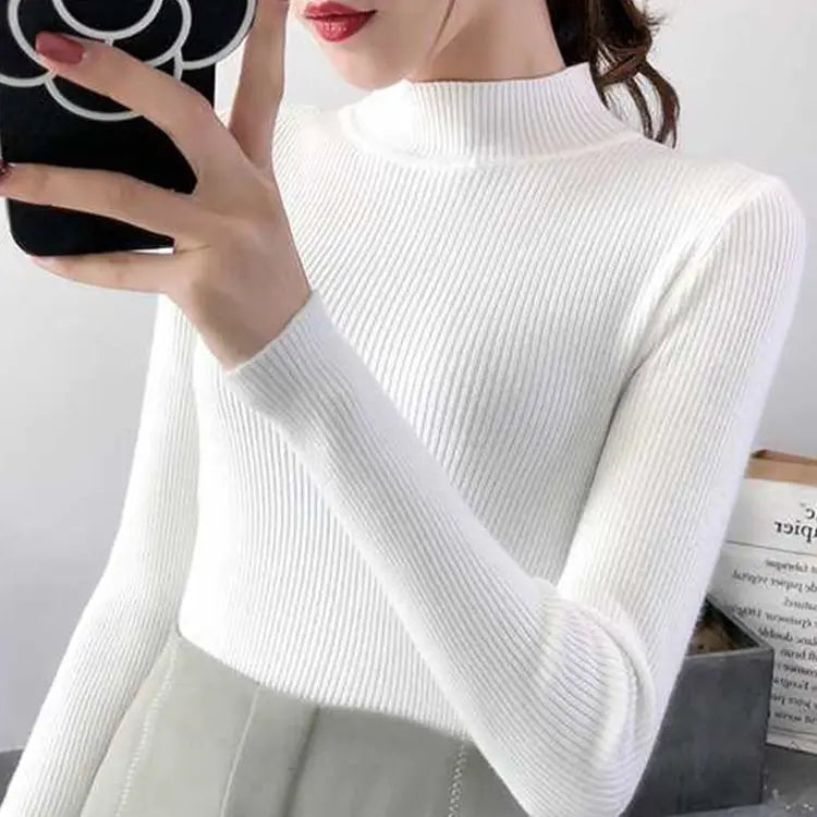 Product Image for Fudus | Herbst Stehkragen Damen Pullover Weinlese Basic Solid Strickoberteile, Weiß / L