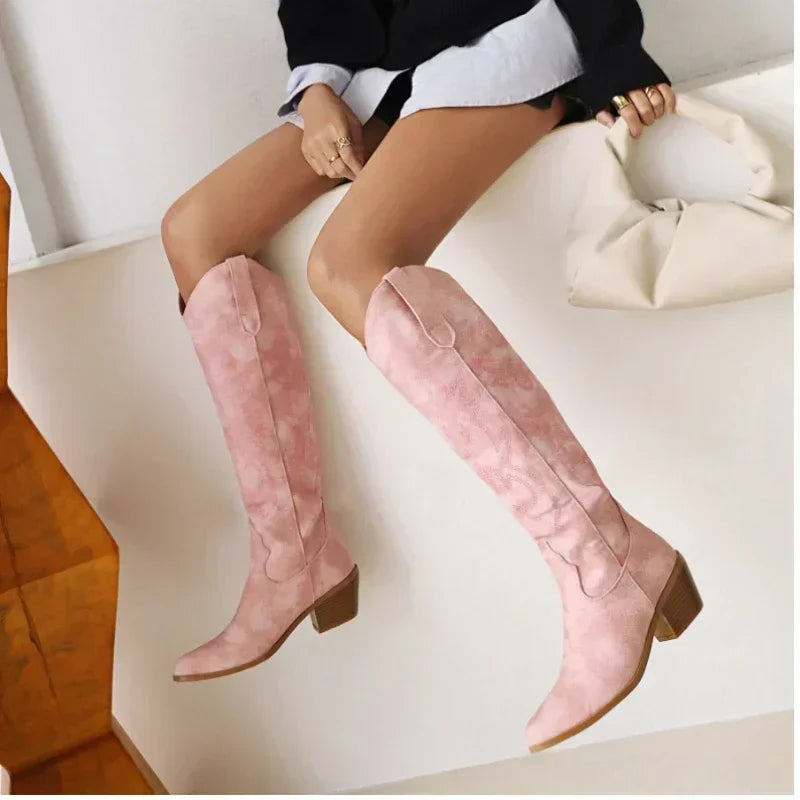 Product Image for Fudus | Wildleder Kniebogene Cowboy Stiefel Frühlingskollektion, Rosa / 8