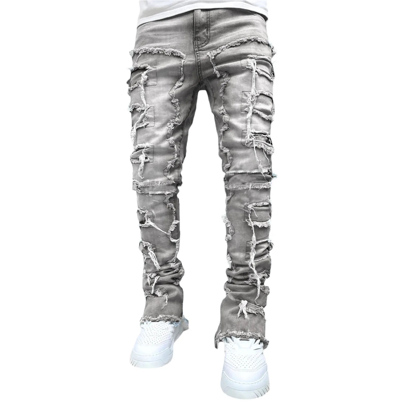 Product Image for Fudus | Distressed Straight Fit Jeans Für Herren Streetwear Stil, Hellgrau / 2XL