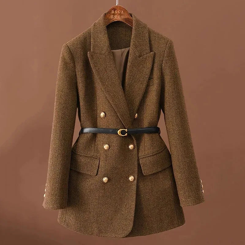 Product Image for Fudus | Luxuriöser Wickelmantel Aus Tweed, Braun / S