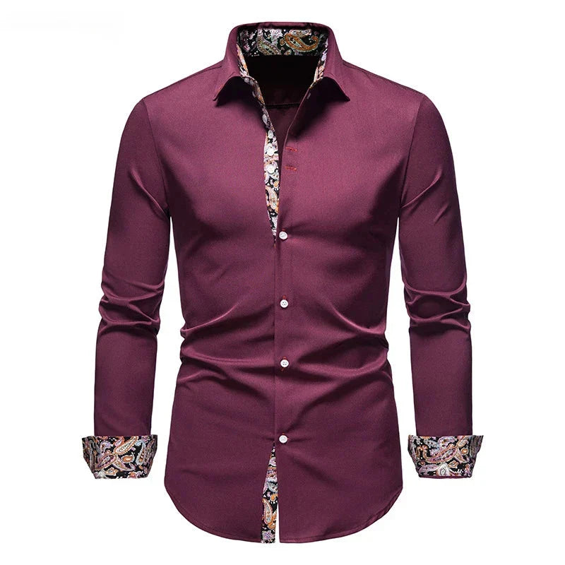 Product Image for Fudus | Herren Slim Fit Hemd Mit Paisley Muster, Burgunderrot / S