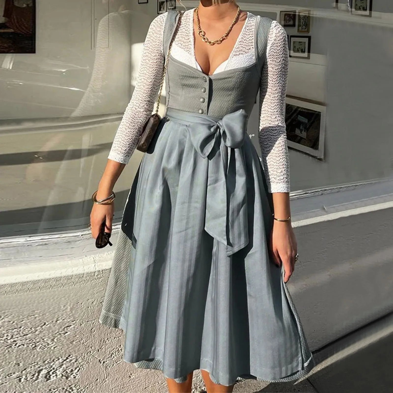 Product Image for Fudus | Traditionelles Volkstümliches Festliches Trachtenkleid Für Damen, Blau / S