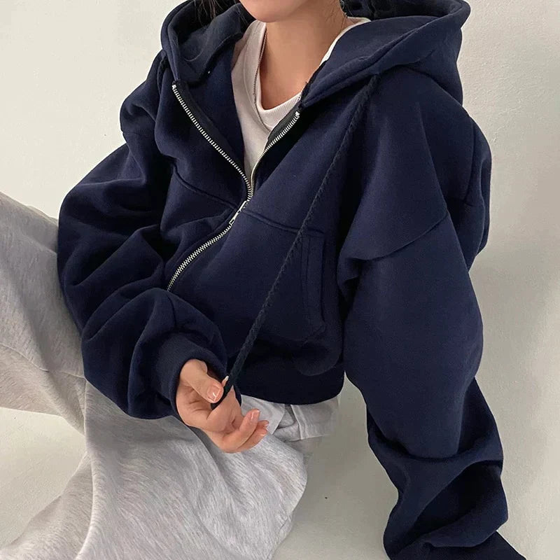 Product Image for Fudus | Kuscheliges Übergröße Zipper Sweatshirt Mit Kapuze Für Frauen, Blau / 2XL