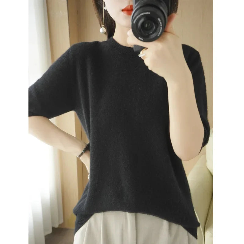Product Image for Fudus | Kurzarm Rundhals Strick Damen pullover, Schwarz / L