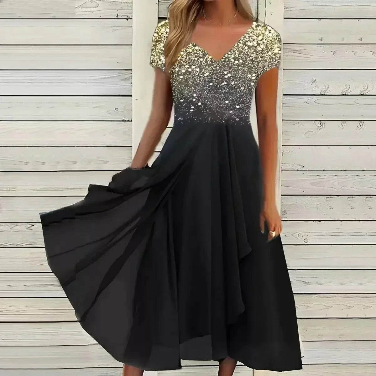 Product Image for Fudus - Damen Partykleid aus Chiffon, Gold Schwarz / M