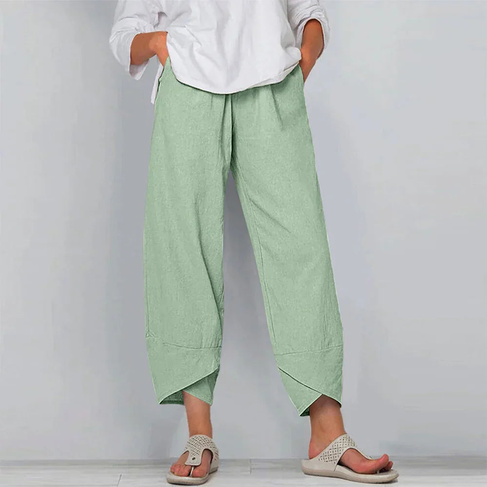 Product Image for Fudus | Hose aus Leinen und Baumwolle für Frauen, Grün / 4XL