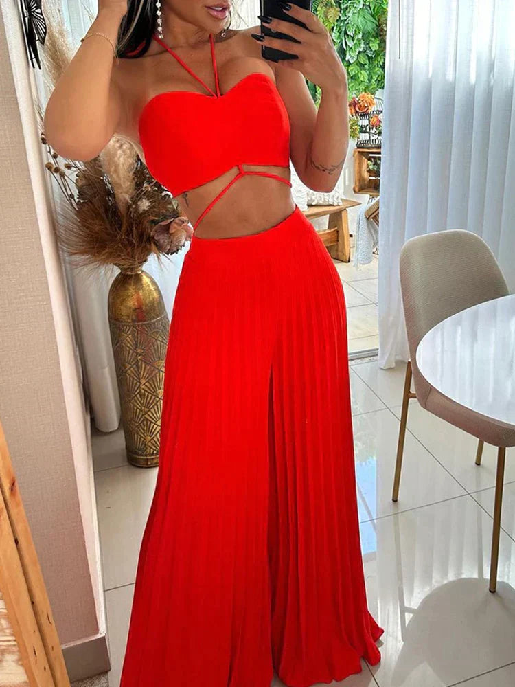 Product Image for Fudus | Verführerisches Rotes Crop Top Und Plissee Weite Hosen, 2XL