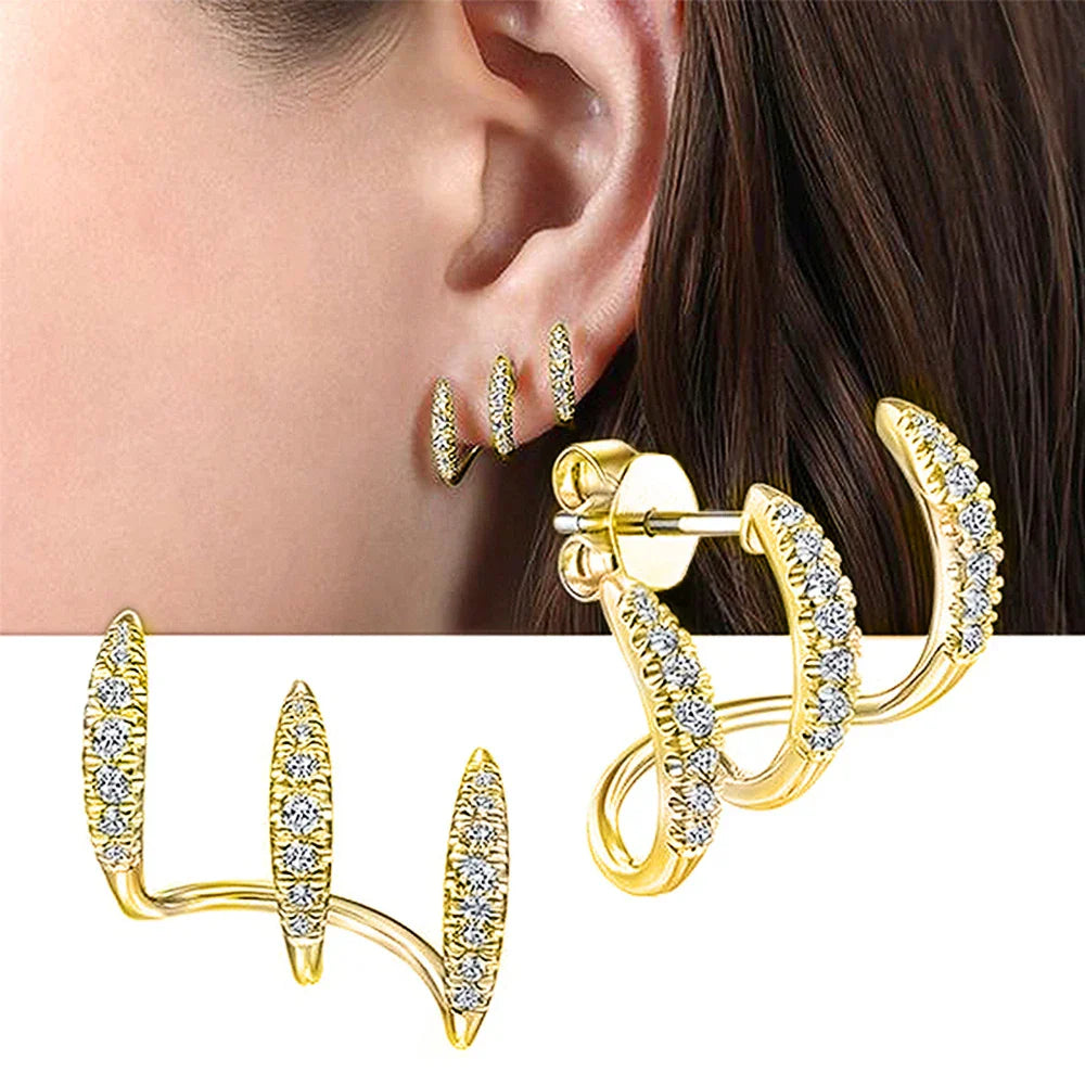 Product Image for Fudus | Elegante Dreifach Hoop Ohrringe Mit Zirkonia Akzenten, E2081