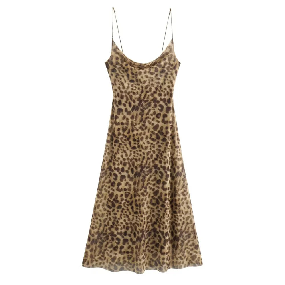 Product Image for Fudus - Kleid - Polyester - Sexy offener Rücken Animal Print Seidennetz - Sommer, braun/leopard / M