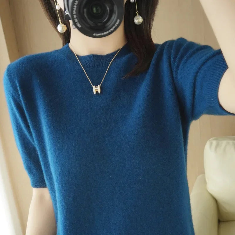 Product Image for Fudus | Kurzarm Rundhals Strick Damen pullover, Marineblau / XXL