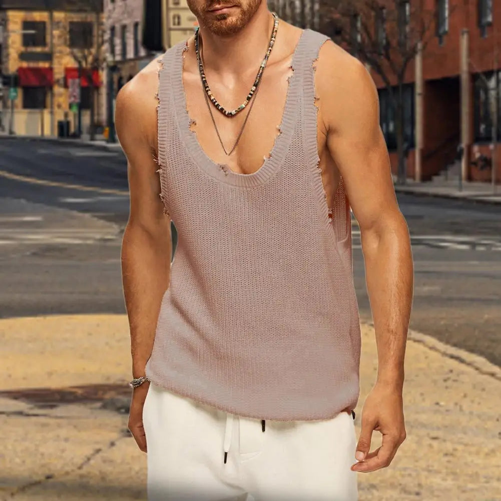 Product Image for Fudus - Distressed Plain Knitted Tank Tops, Braun / M