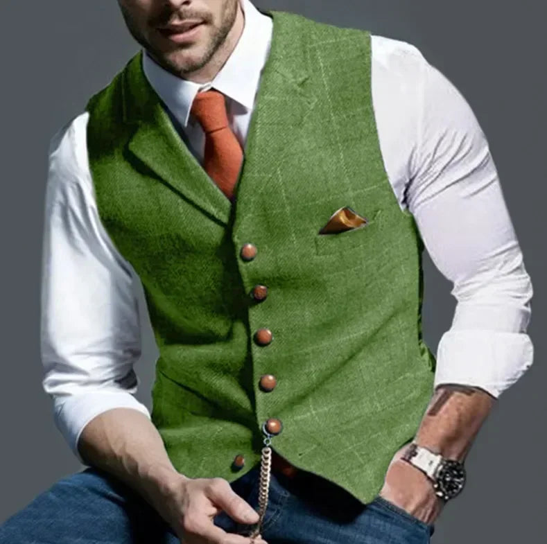Product Image for Fudus | Herren Tweed Karo Weste Mit V-Ausschnitt, Grasgrün / S