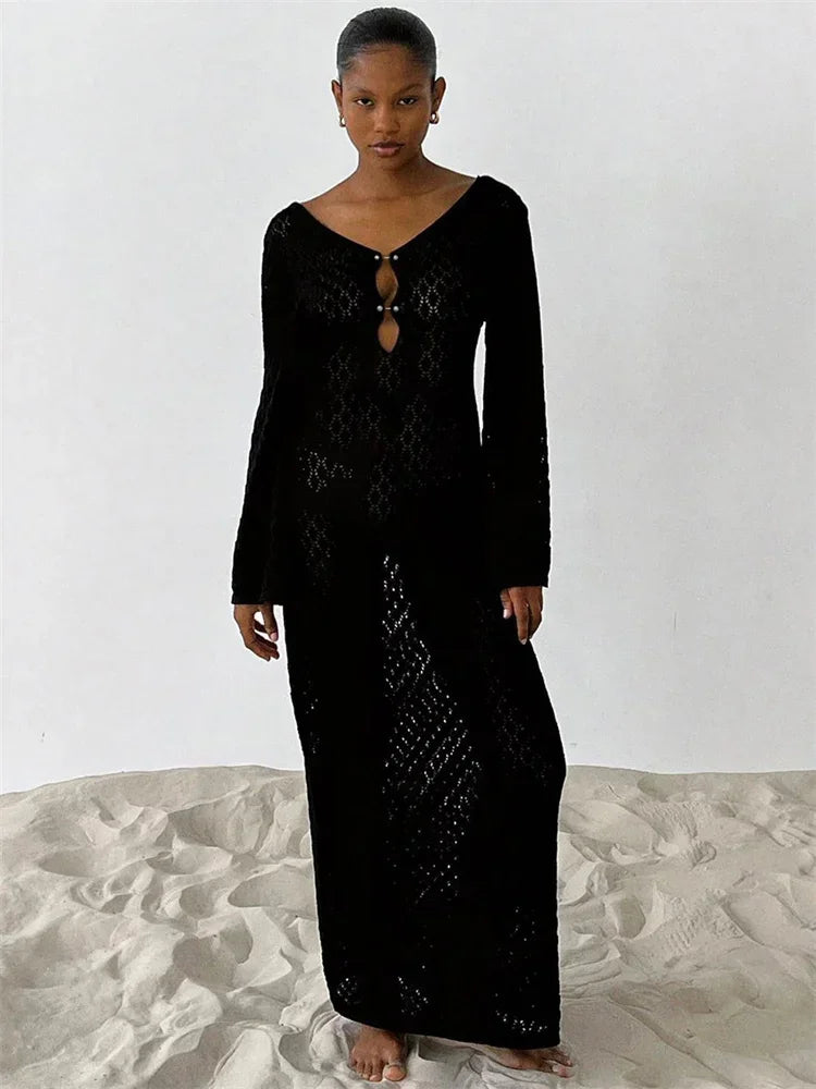 Product Image for Fudus | Gebrachte Boho Ibiza Strandkleid, Schwarz / L