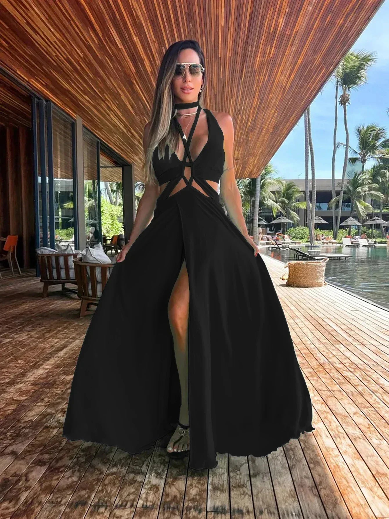 Product Image for Fudus | Damen Elegantes Sommerkleid Lang, Schwarz / S