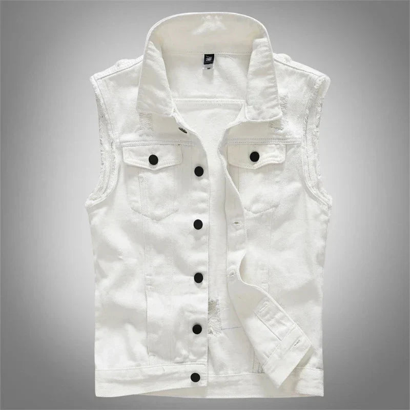 Product Image for Fudus | Zerrissene Ärmellose Jeansjacke Für Männer, Weiß / S