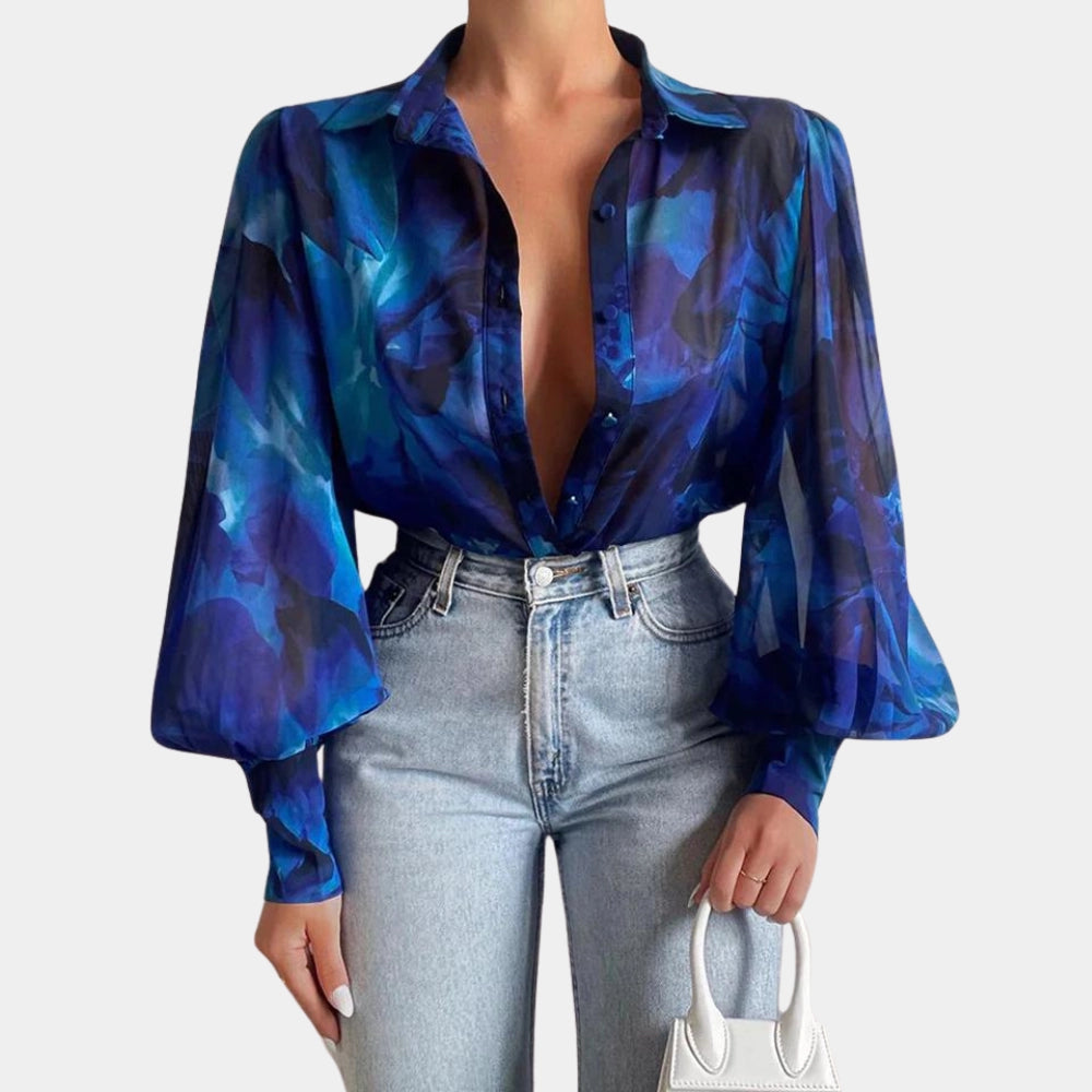 Product Image for Fudus Sheer-Bell-Sleeve-Bluse - Modische Damen Herbstmode, Blau / S
