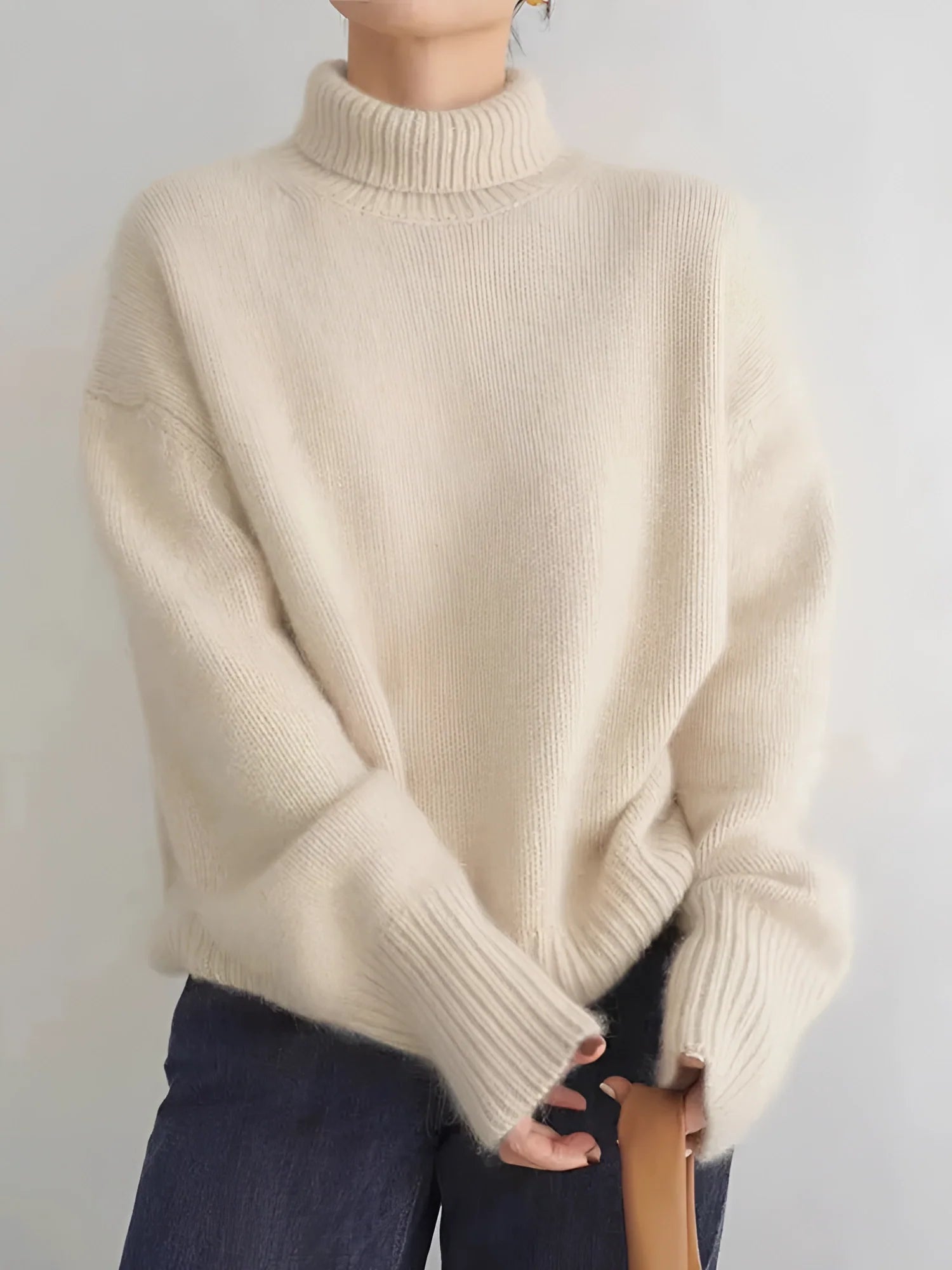 Product Image for Fudus Übergröße Grauer Rollkragenpullover | Gemütlicher Damen-Wollpullover, Beige / XL