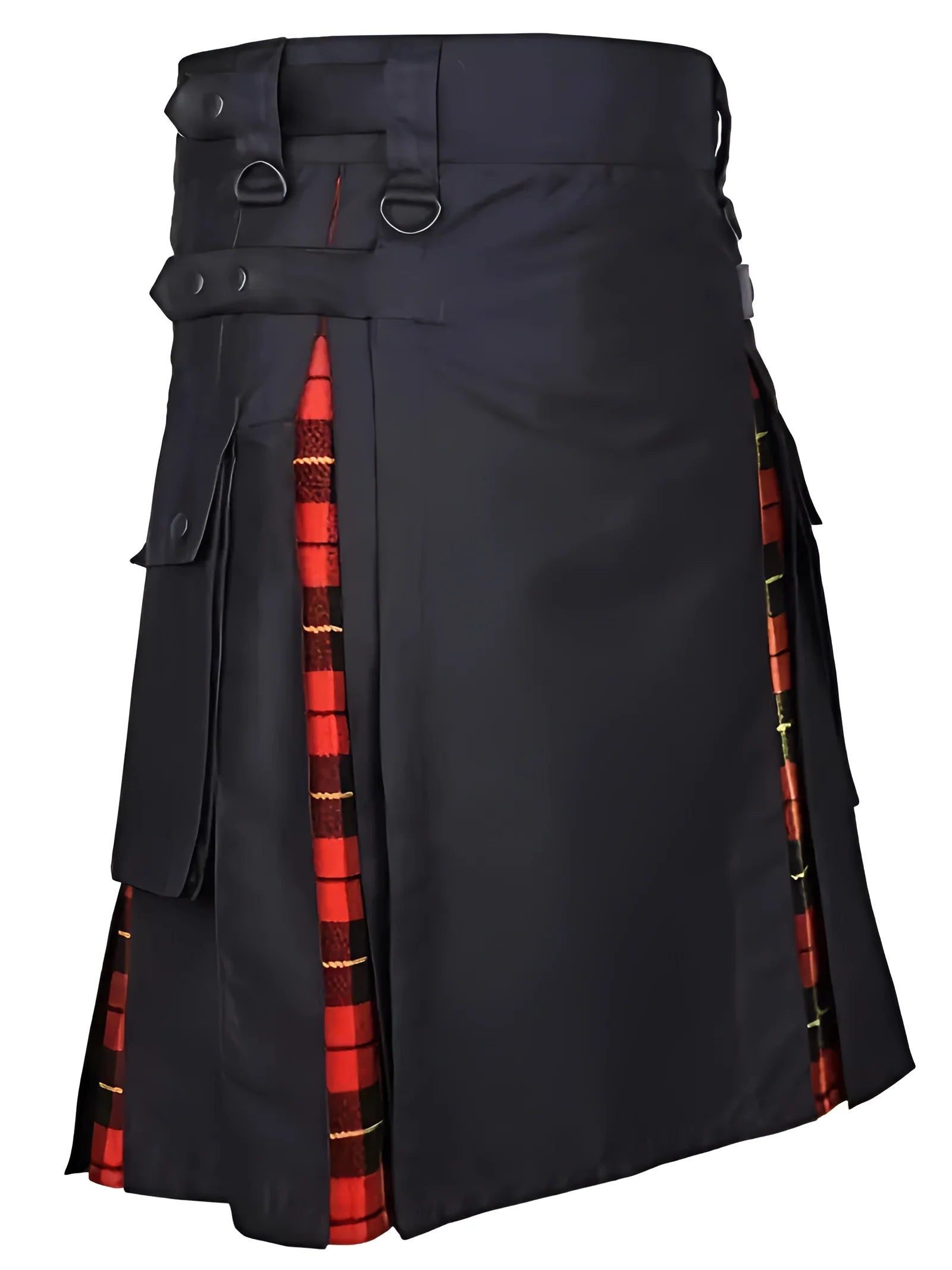 Product Image for Fudus Asymmetrischer Schwarz Tartan Kilt Rock mit Schnalle, Rot / 3XL