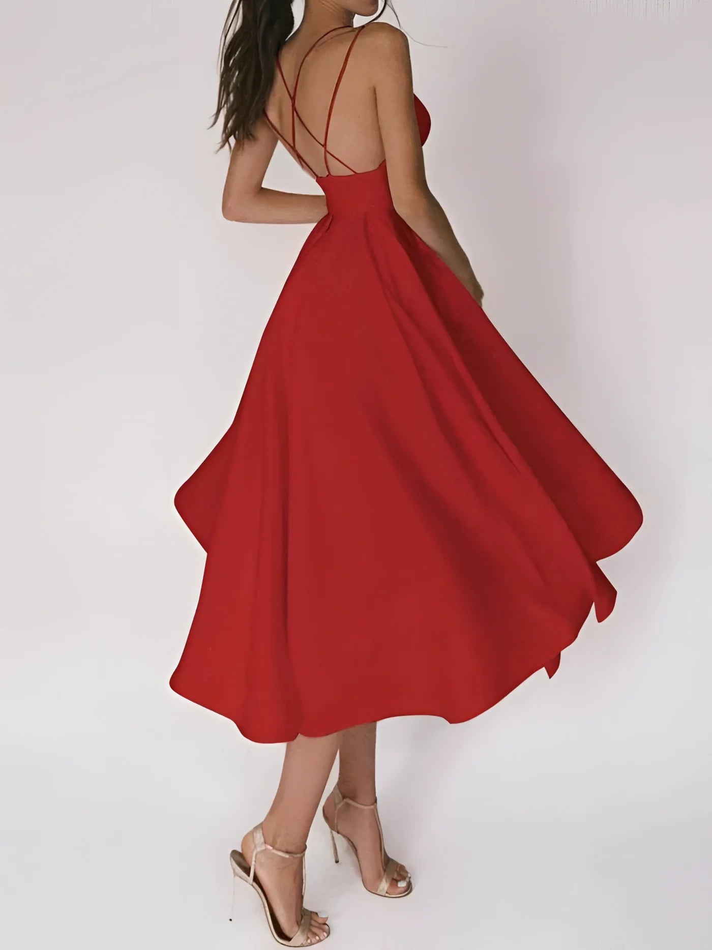 Product Image for Fudus Weißes Spaghettiträger Brautkleid mit Herzausschnitt, Rot / L