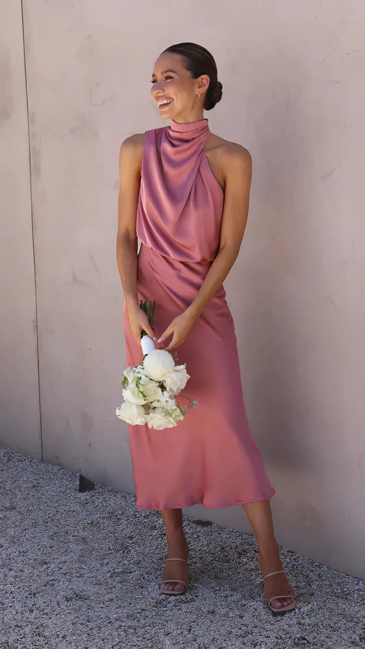 Product Image for Fudus Elfenbein Midi Cocktailkleid mit Bindekragen, Rosa im Ofen / XS