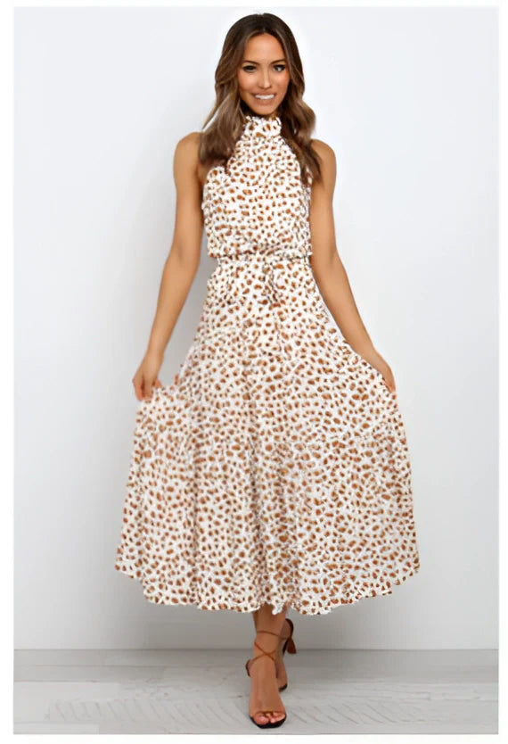 Product Image for Fudus Halter Neck Midi Dress Rot - Elegantes Sommerkleid ohne Ärmel, Rosa / M