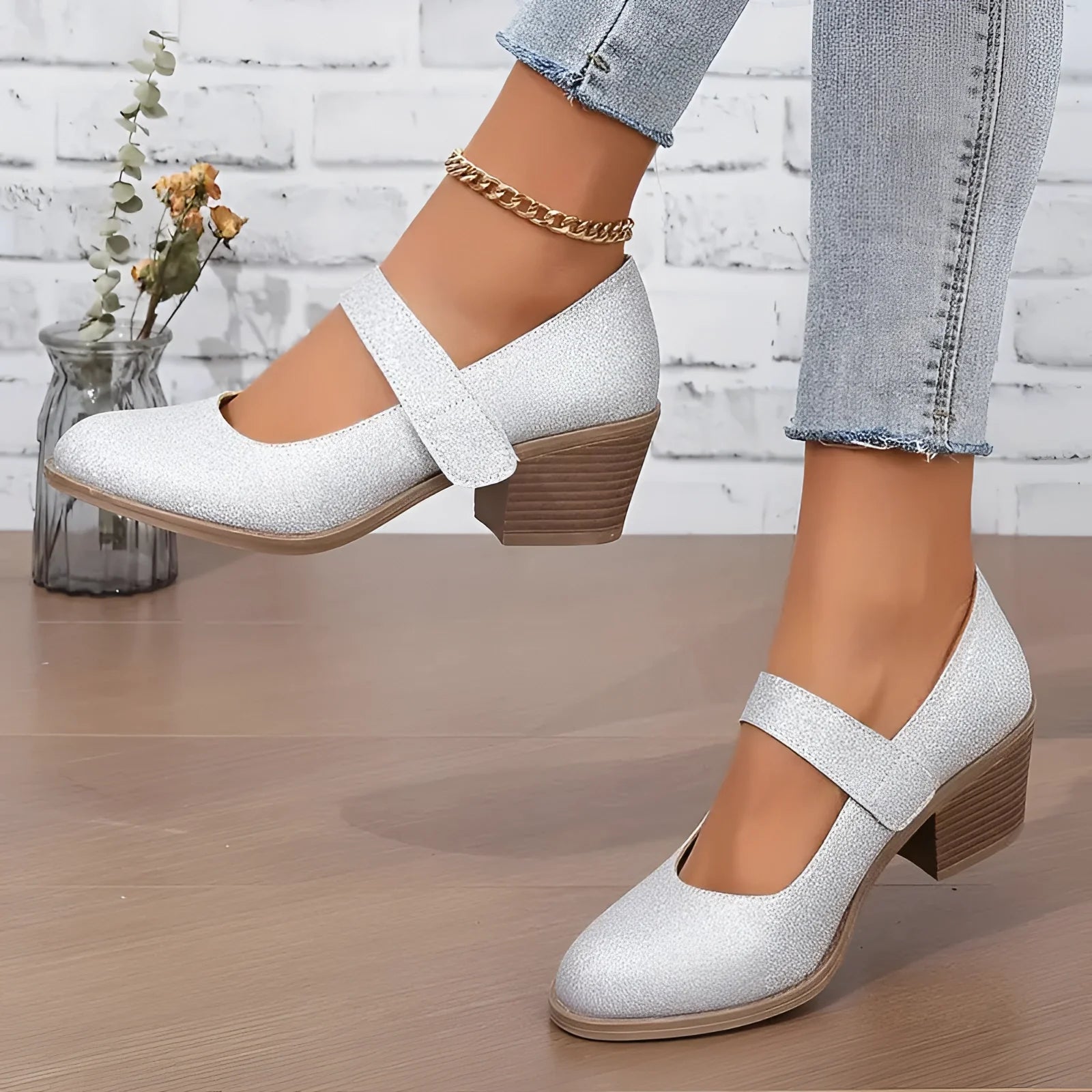 Product Image for Fudus Mary Jane Pumps Silber Blockabsatz Knöchelriemen Abendschuhe, 41 / Silber