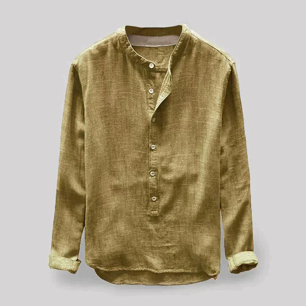 Product Image for Fudus Leichte Denim Henley Hemd Langarm Kragenlos Blau Vintage Look, Gelb / XXL