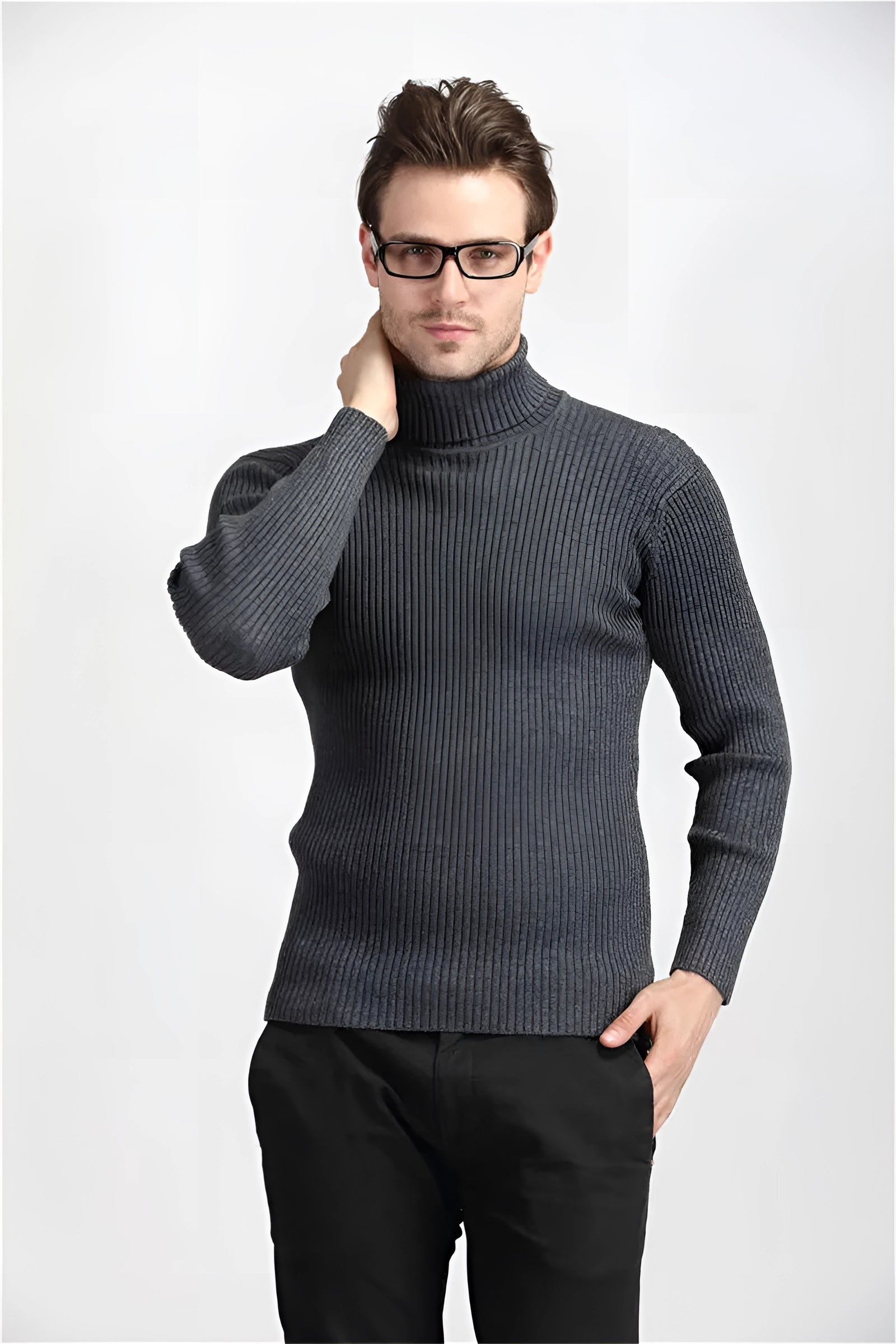 Product Image for Fudus Pullover: Dunkellila Rollkragen aus Rippwolle, Grau / XS
