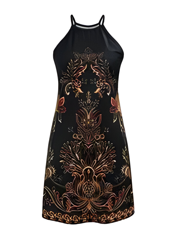 Product Image for Fudus | Damen Boho Floral Print Halter Kleid, Schwarz / XXL