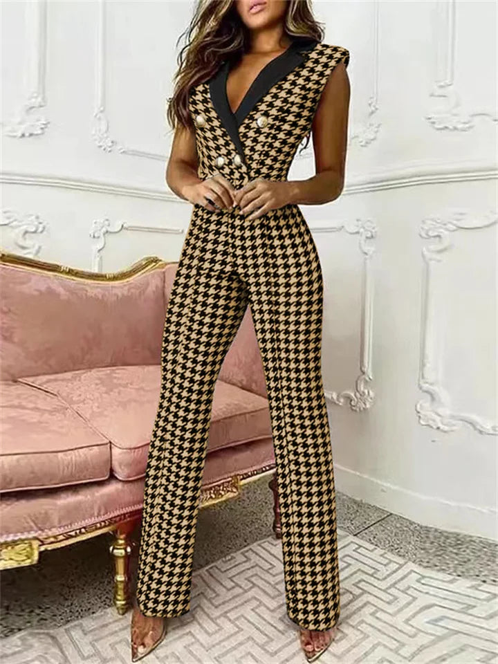 Product Image for Madeline - Jumpsuit mit V-Ausschnitt und Hahnentrittmuster, Khaki / S