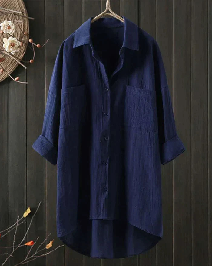 Product Image for Fudus | Damen Weiß Leinenbluse, Blau / 5XL