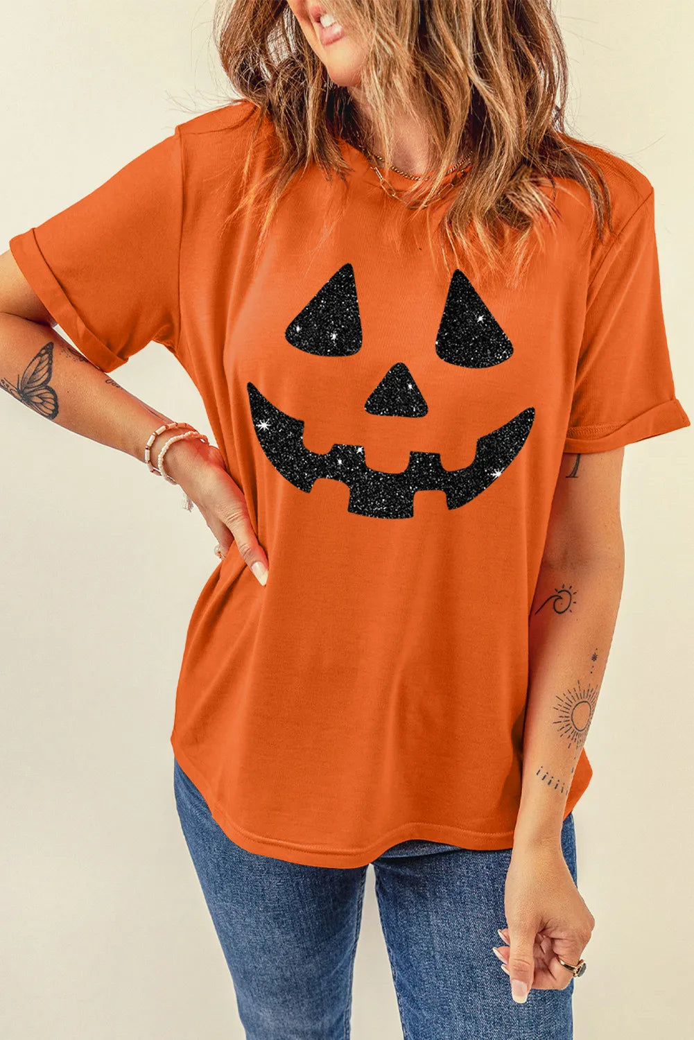 Product Image for Fudus | Vollgröße Glitzer Rundhals Kurzarm T-Shirt, Orange / 2XL