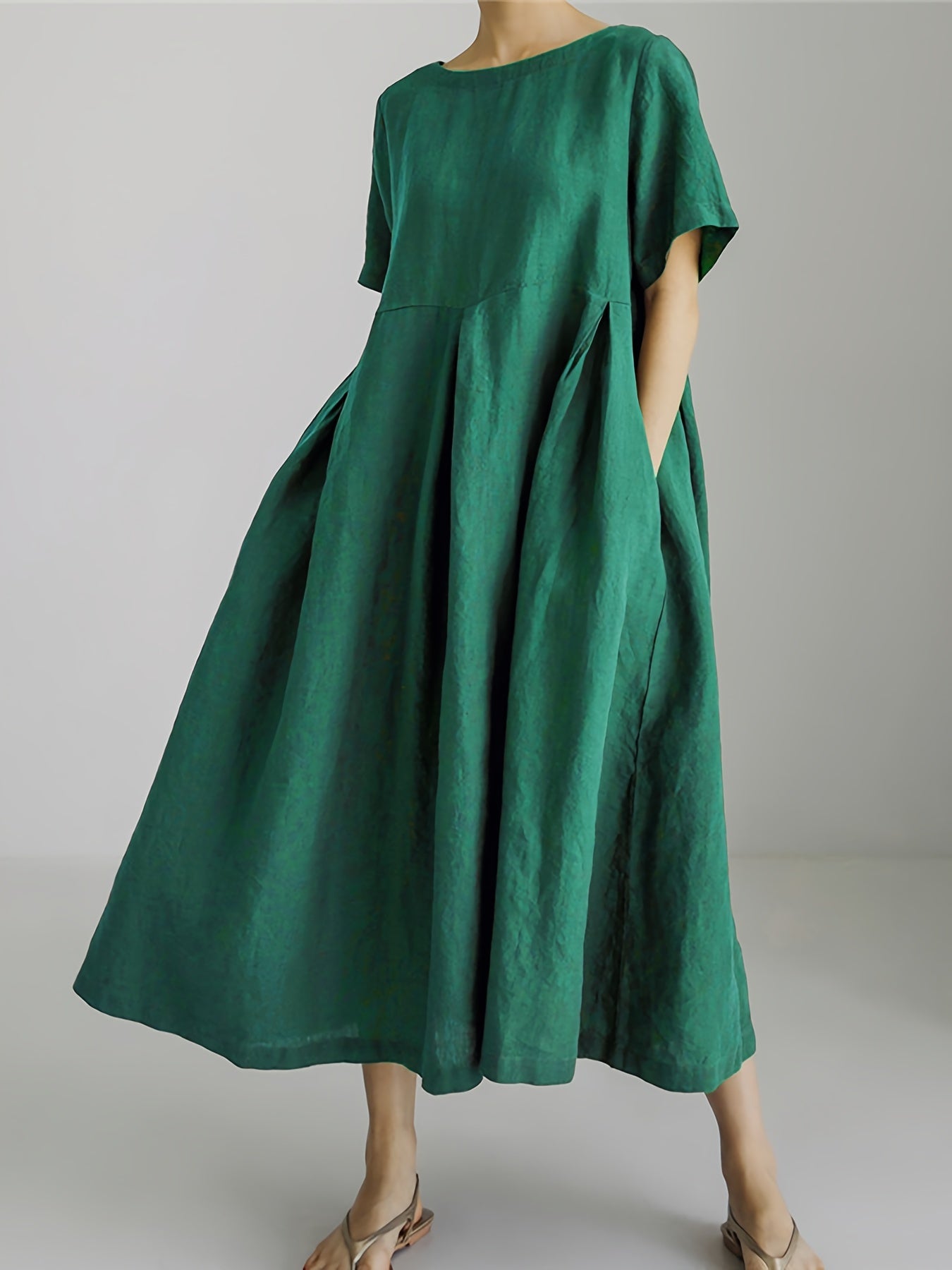 Product Image for Fudus | Damen Einfarbiges Leinenkleid Kleid, Smaragdgrün / S(36)
