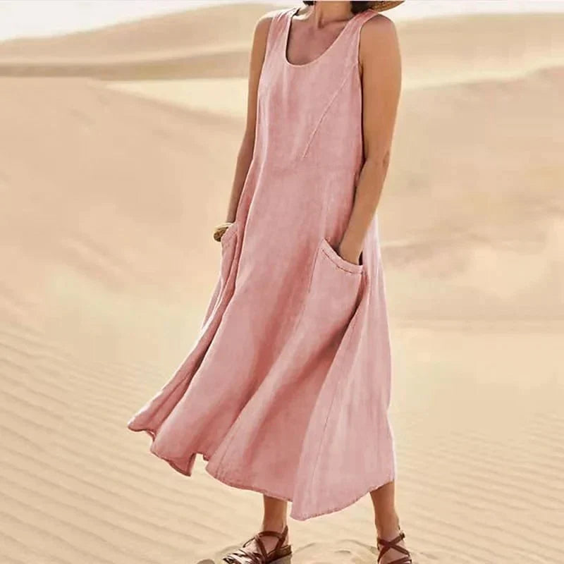 Product Image for Fudus | Ärmelloses Kleid aus 100% Baumwolle und Leinen für Damen, Rosa / S