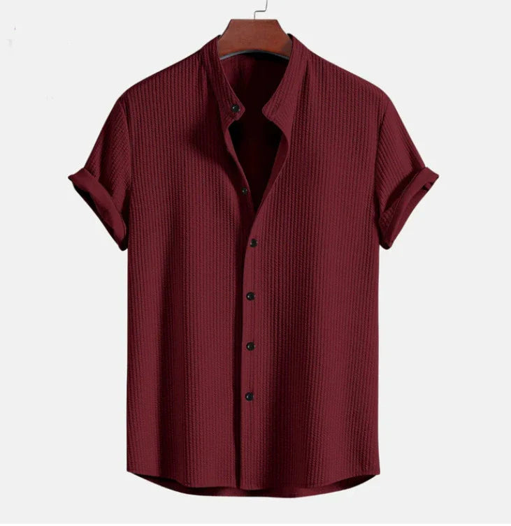 Product Image for Fudus | Kurzarm Button up Hemd Seersucker Textur Mandarin Kragen Lockerer Schnitt, Kastanienbraun / S