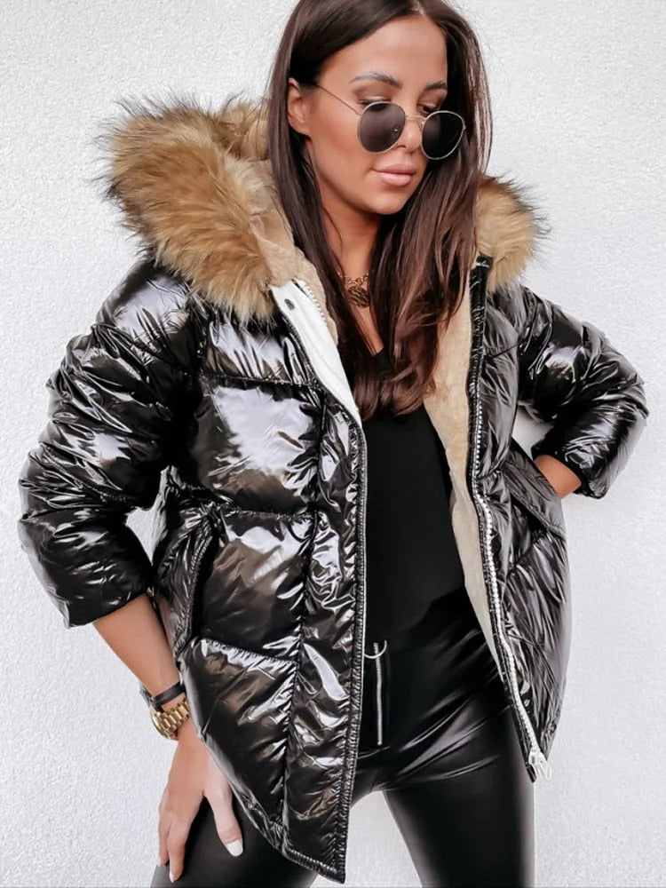 Product Image for Fudus | Winterjacke Aus Metallic Für Damen, Schwarz / 3XL