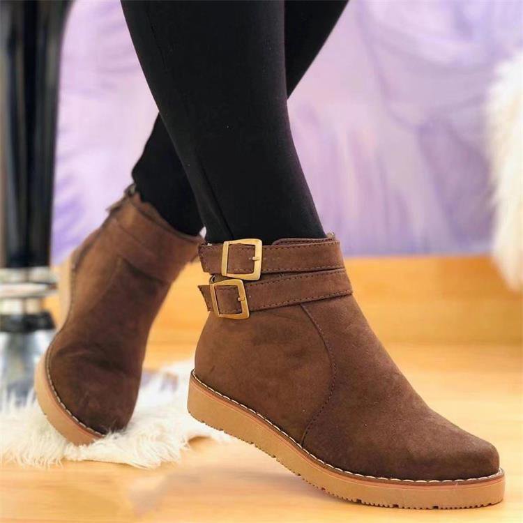 Product Image for Fudus | Legere Halbhohe Stiefel Mit Goldenen Schnallen Für Damen, Braun / 36