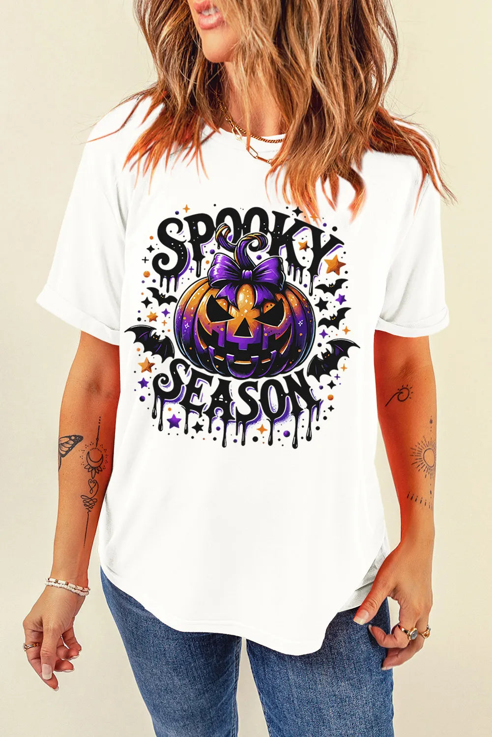 Product Image for Fudus | Full Size Jack-O'-Lantern Grafik Rundhals Kurzarm T-Shirt, Weiß / XL