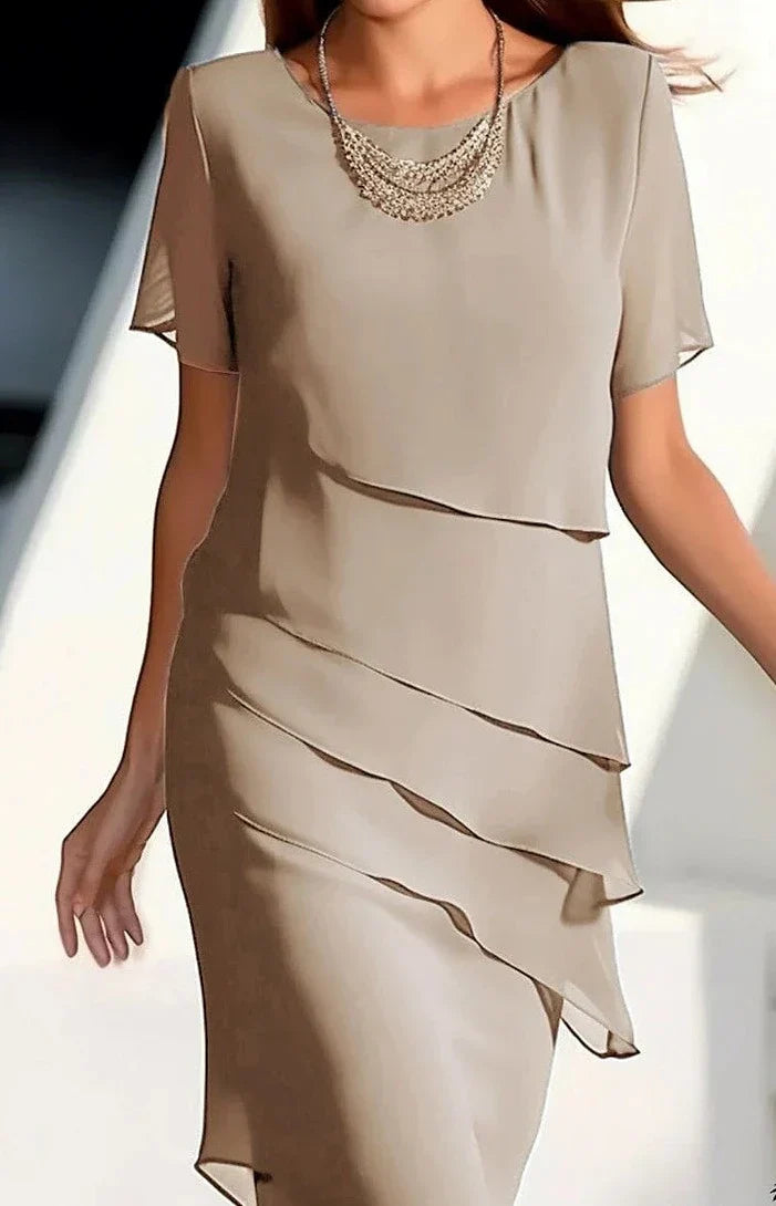 Product Image for Fudus | Kurzarmkleid Mit Rundhalsausschnitt und Einfarbigem Patch, Elegant und Weich, Dromedar / L